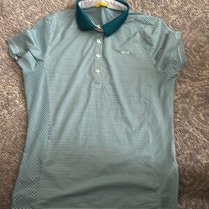 Louis Castel golf shirt in size S green white striped